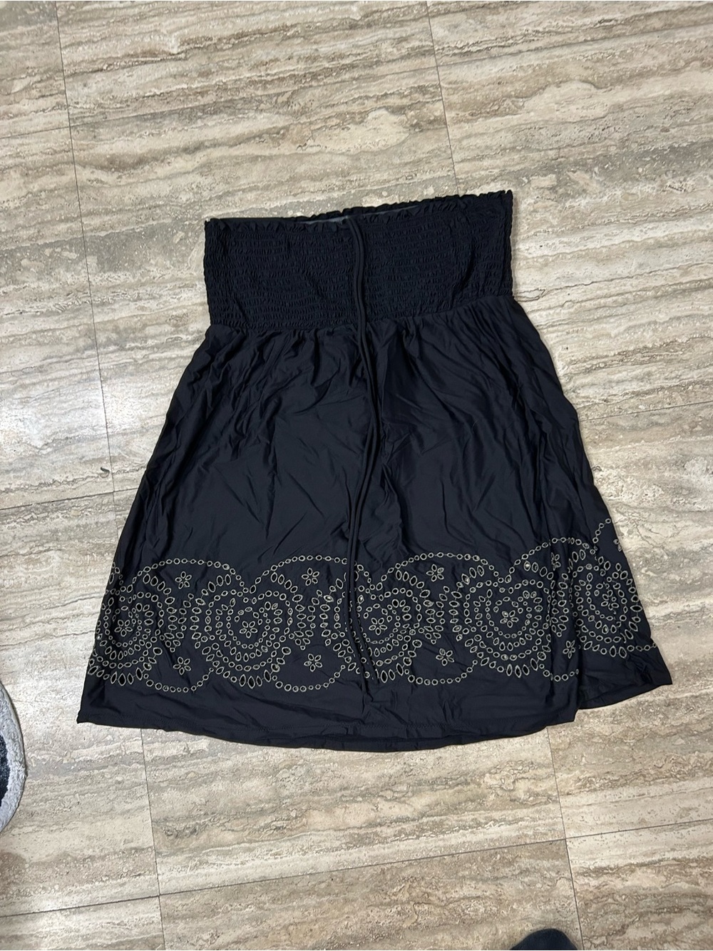 DKNY Black Strapless Swim Coverup with Silver Eyelet Embroidery